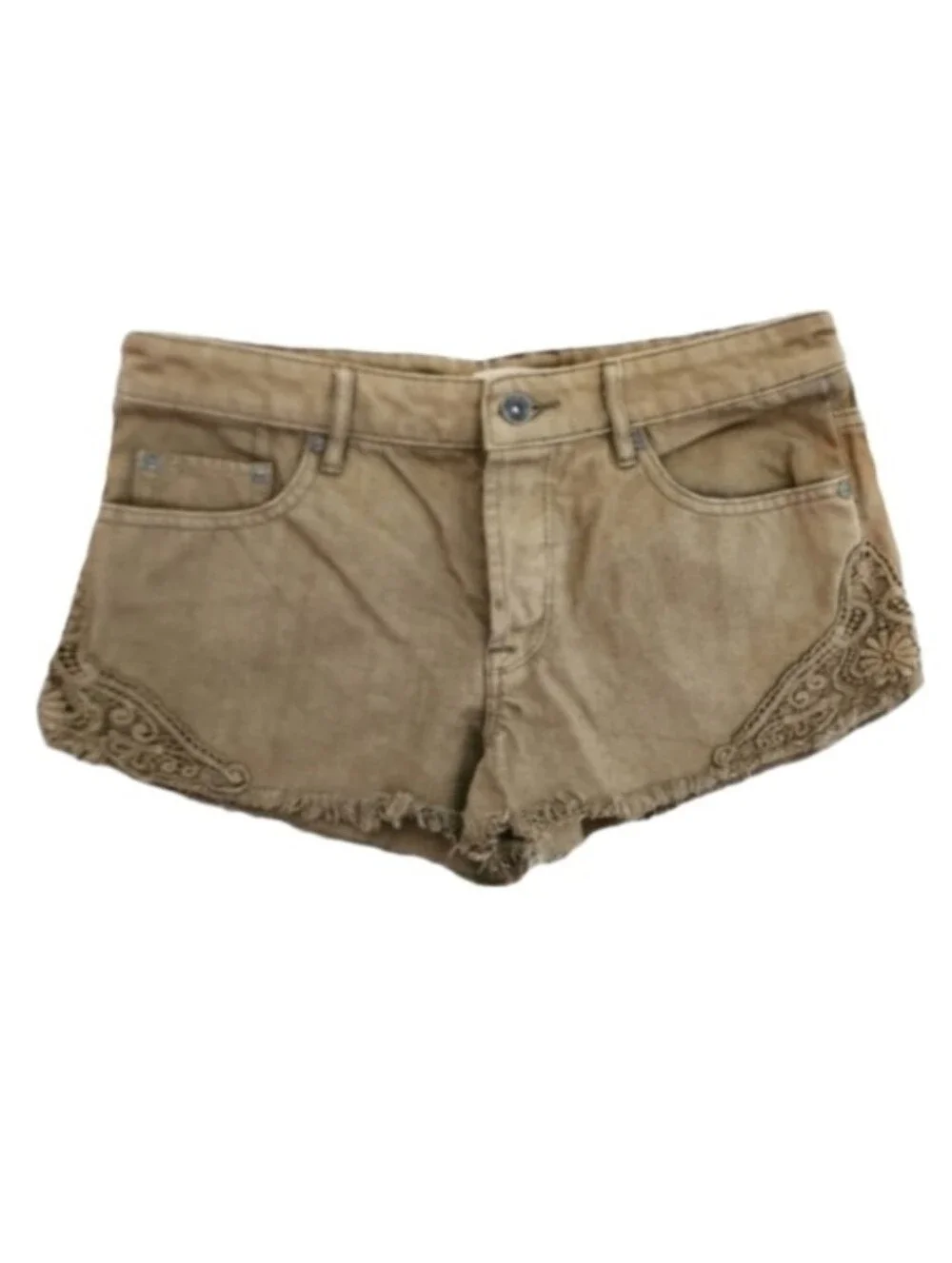 Roxy Embroidered Denim Cut Off Shorts Tan Size 26